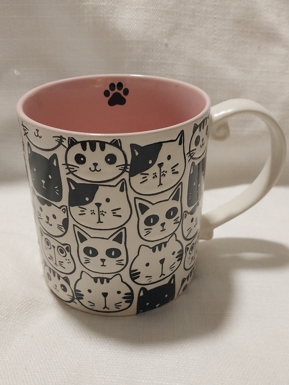 Spectrum Designz Pink & Black Multiple Cat Face Large Coffee Tea Mug NWT